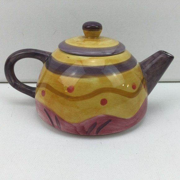 Renardi Ceramic Purple Yellow Teapot Short Spout With Lid - Picture 3 of 11
